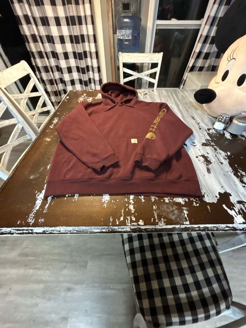 Carhartt Men's Loose Fit Midweight Logo Sleeve Graphic Hooded Sweatshirt Burgund